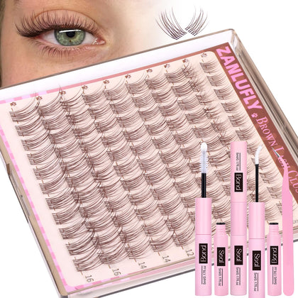 ZANLUFLY front packaging showing brown lash clusters kit for natural enhancement