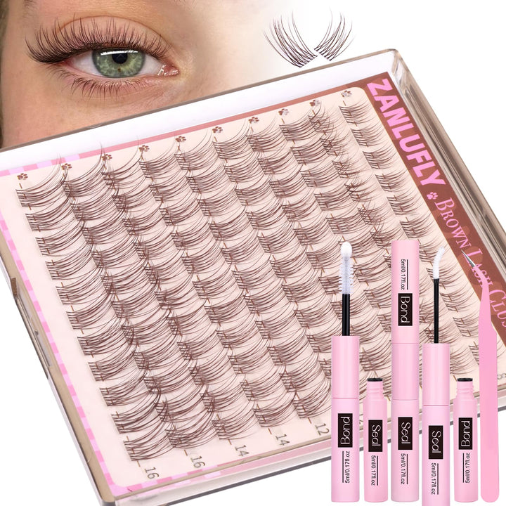 ZANLUFLY front packaging showing brown lash clusters kit for natural enhancement