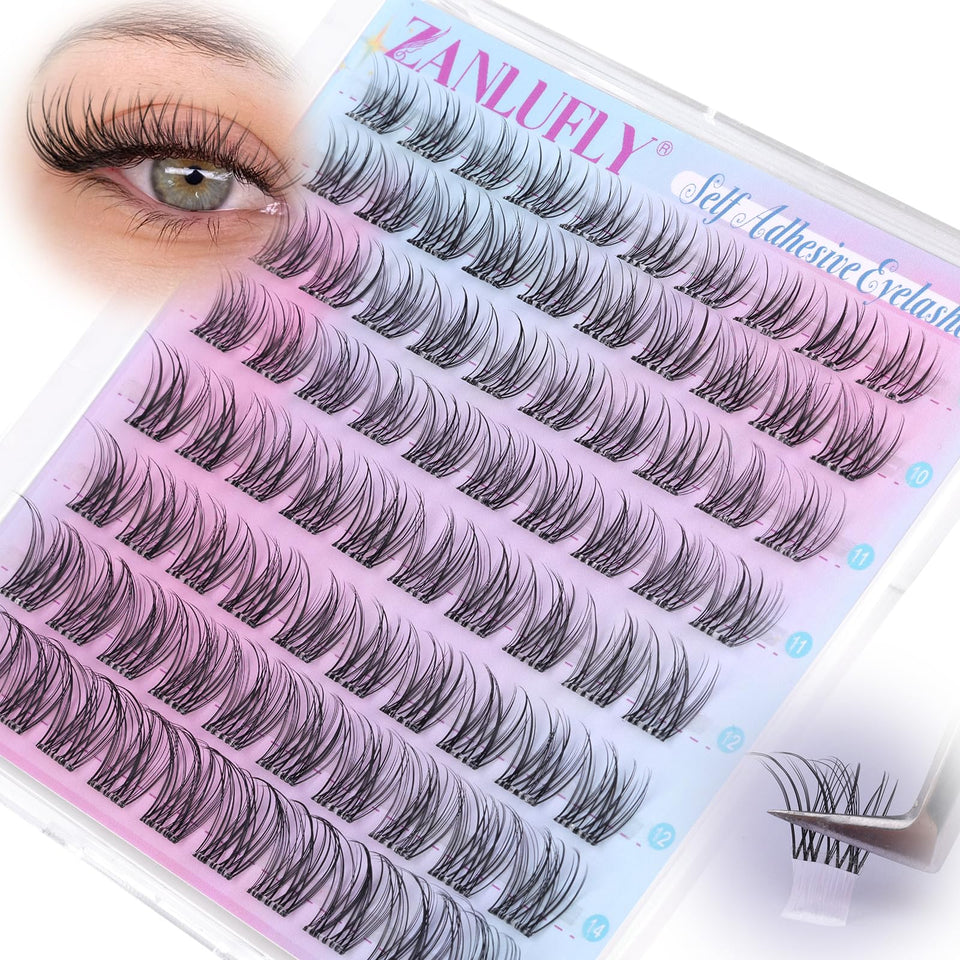 zanlufly front packaging showing pre-glued lash clusters and benefits