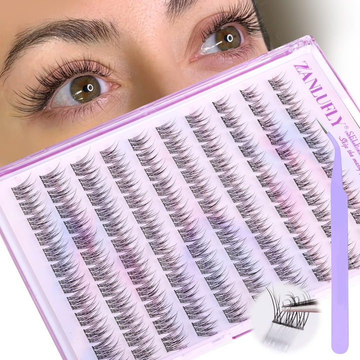 zanlufly front packaging showing lash clusters and branding, easy selection benefit