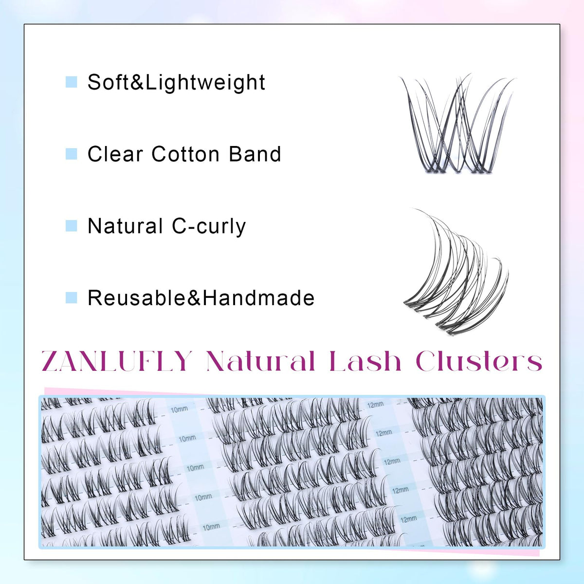 zanlufly model wearing wispy clusters showing lifted open-eye enhancement