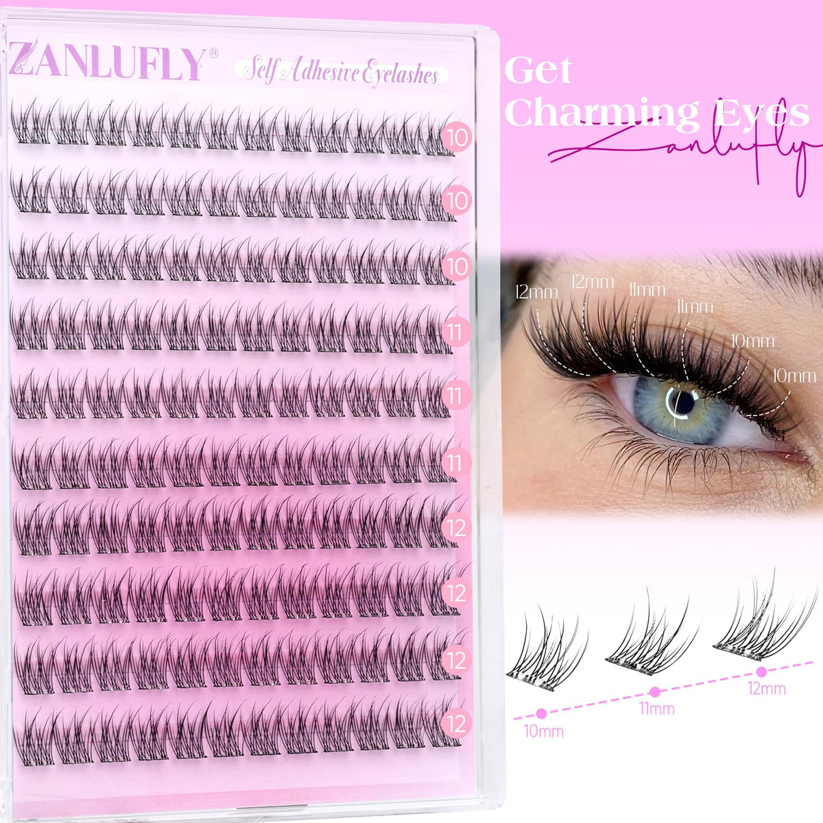 zanlufly length comparison showing 10mm 11mm 12mm for natural blend