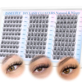 zanlufly lifestyle model wearing clusters showing lifted, wispy eye enhancement
