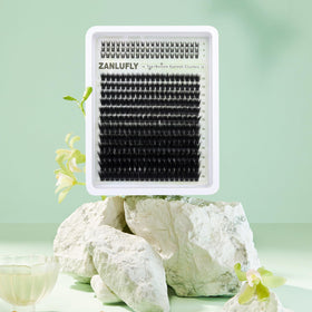 ZANLUFLY lashes on a vanity showing travel-ready convenience and style
