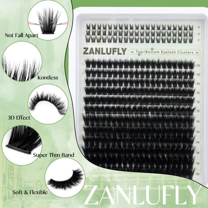 ZANLUFLY short 5–7mm lower lash clusters showing realistic framing benefit