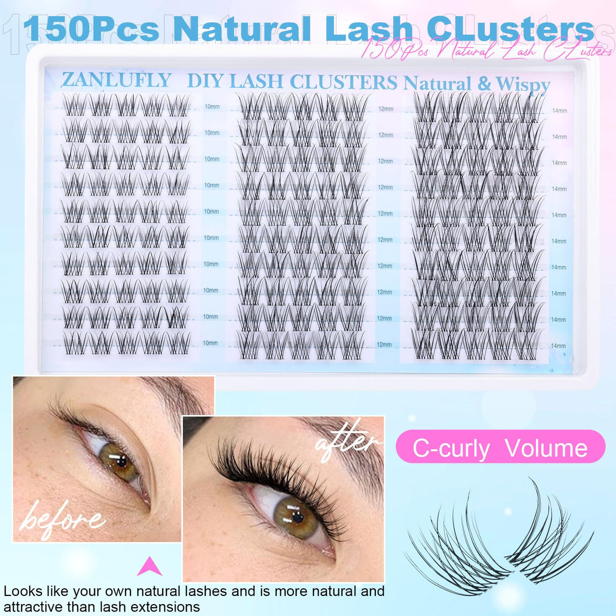 zanlufly applied on eye showing natural wispy enhancement