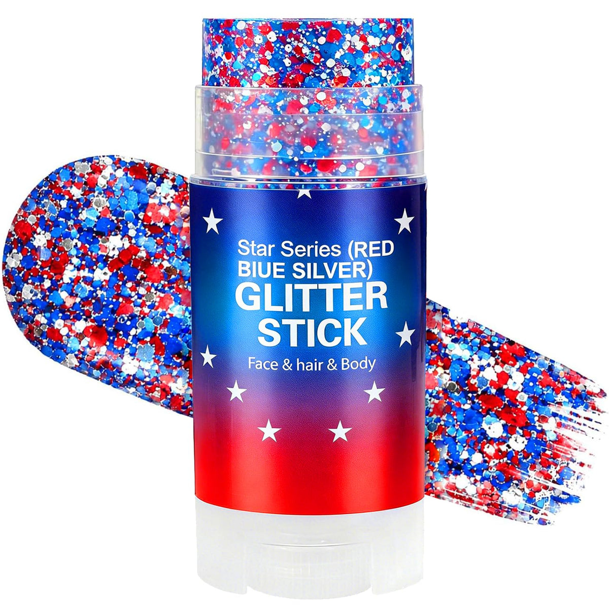 ZARICS front packaging showing patriotic glitter stick with clear benefits