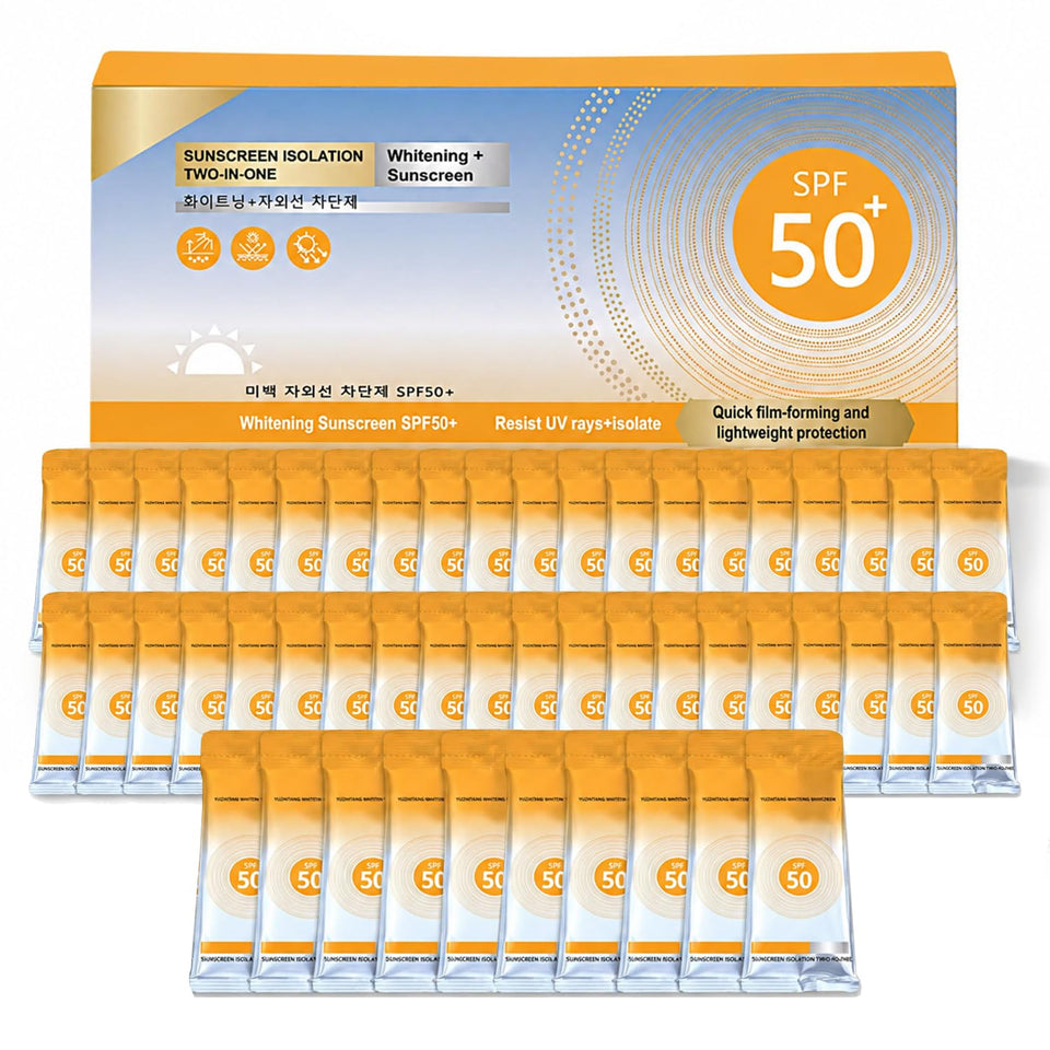 ZARICS front packaging showing 50 mini sunscreen packets for easy travel