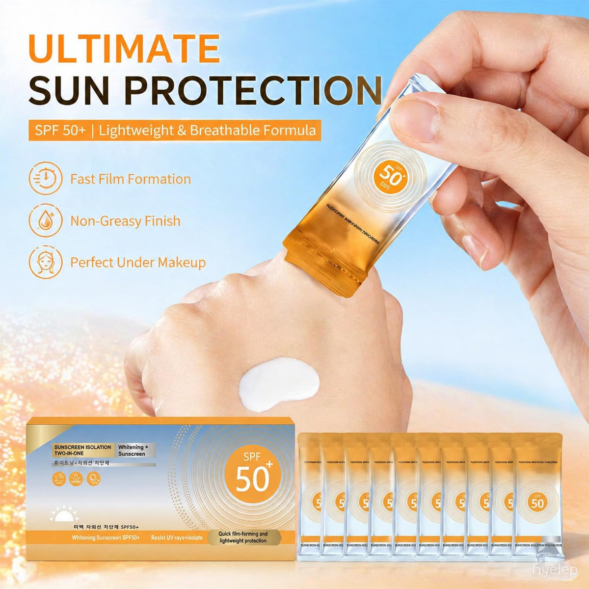 ZARICS sunscreen texture spread on skin showing lightweight non-greasy finish