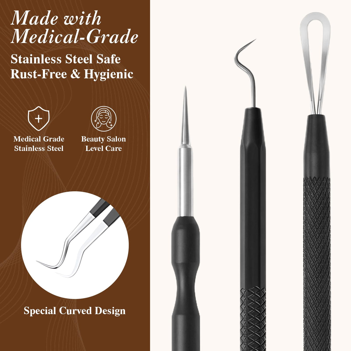 ZASZO close-up of double-headed extractor tips for precise blemish removal benefit