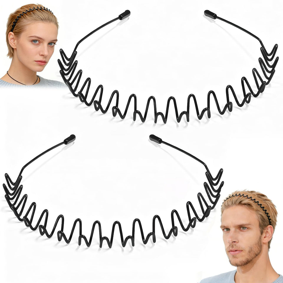 ZASZO front view metal headbands showing slim design and polished finish, easy styling