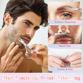 ZASZO scissors trimming an eyebrow to demonstrate precision control and clean shaping benefit