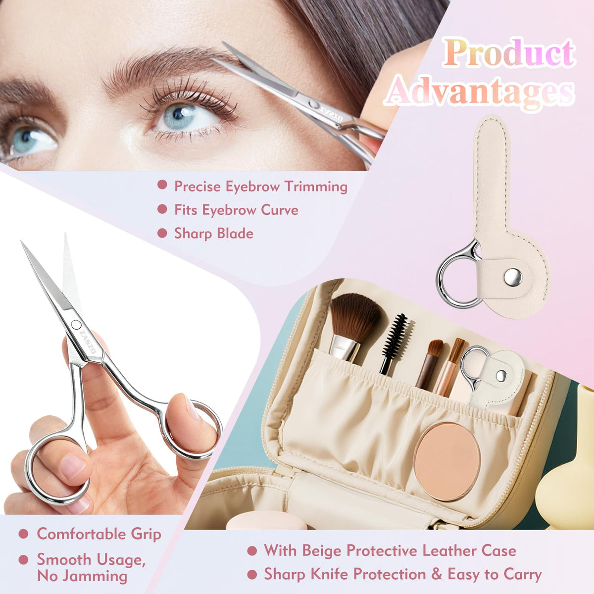 ZASZO scissors beside a ruler showing 3.8-inch size for easy portability in travel kits