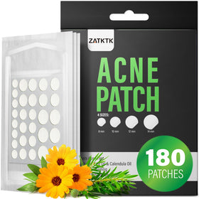 ZATKTK front packshot showing 180-count acne patches and benefits