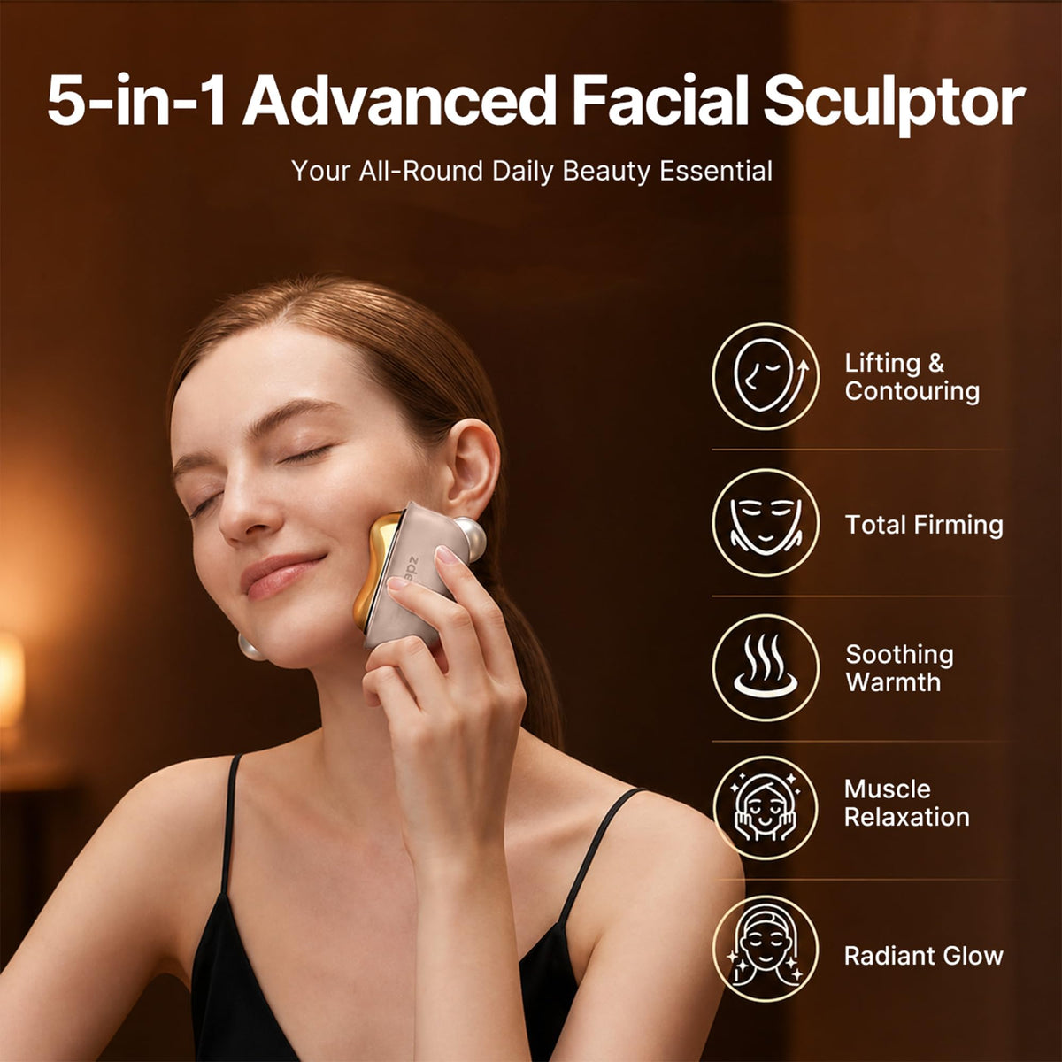ZDEER GS5 held against jawline demonstrating sculpting motion and contour fit