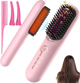 ZDXBO front view of cordless straightener brush showing sleek design and portability benefit