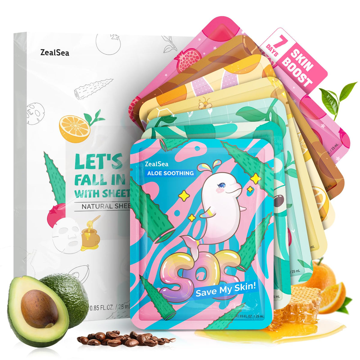 ZealSea front packaging showing the seven-day mask set and easy gifting benefit