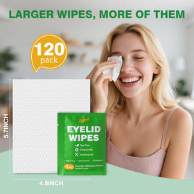 Hand using Zeefpod wipe on eyelid to show gentle application and quick refresh