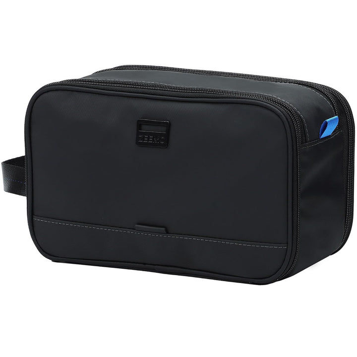 ZEEMO front view showing compact black toiletry bag and easy-grab handle benefit