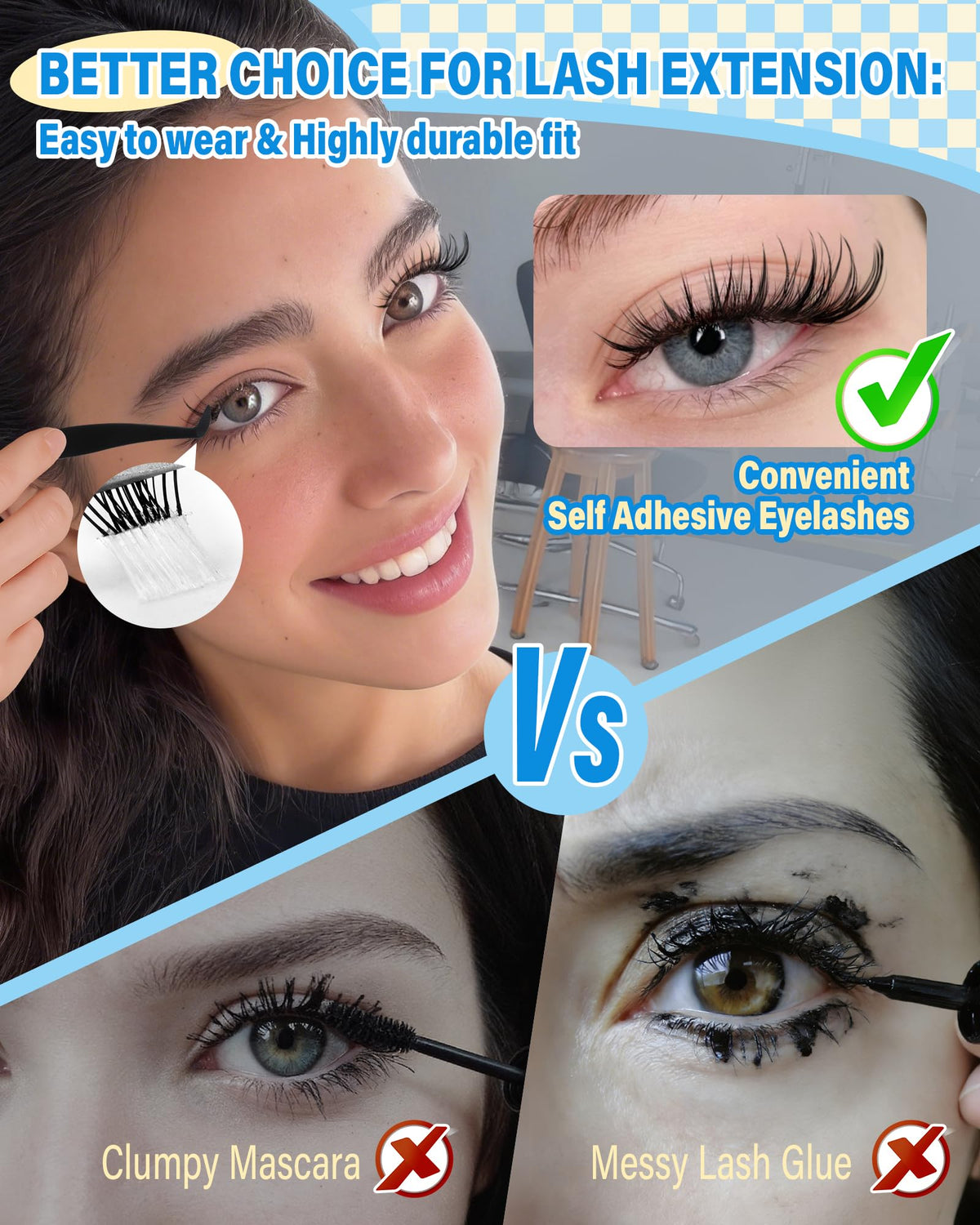 Zegaine lash cluster application with tweezers for fast glue-free placement