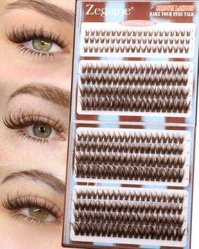 Zegaine front packaging showing 300 brown lash clusters and contents benefit natural finish