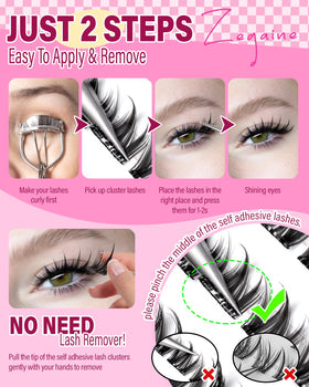 Zegaine lash cluster next to fingertip showing size and lightweight comfort