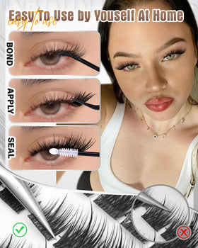 Zegaine lifestyle model wearing fox eye clusters showing lifted, wide-eyed look