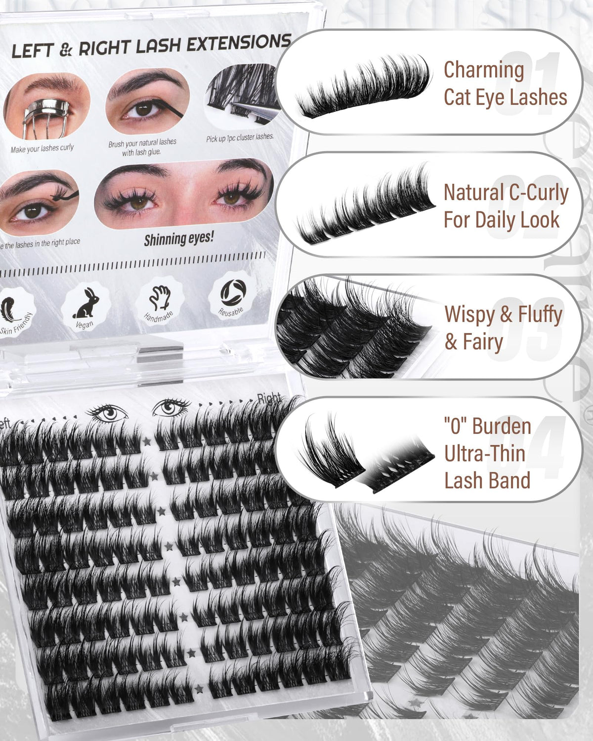 Zegaine length comparison 10mm to 18mm for graduated cat-eye