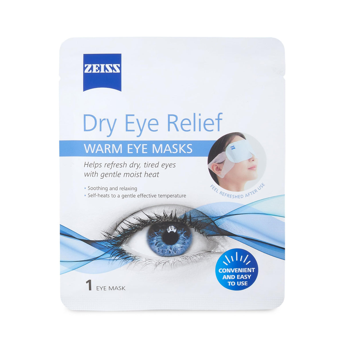 ZEISS single pouch opened to show self-heating pad, ready-to-use