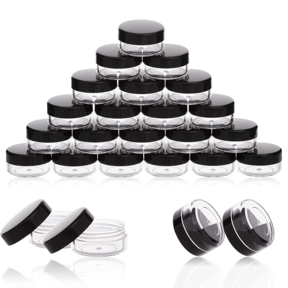 ZEJIA front view of 50-count 3g sample jars showing compact set and black lids, convenient portability
