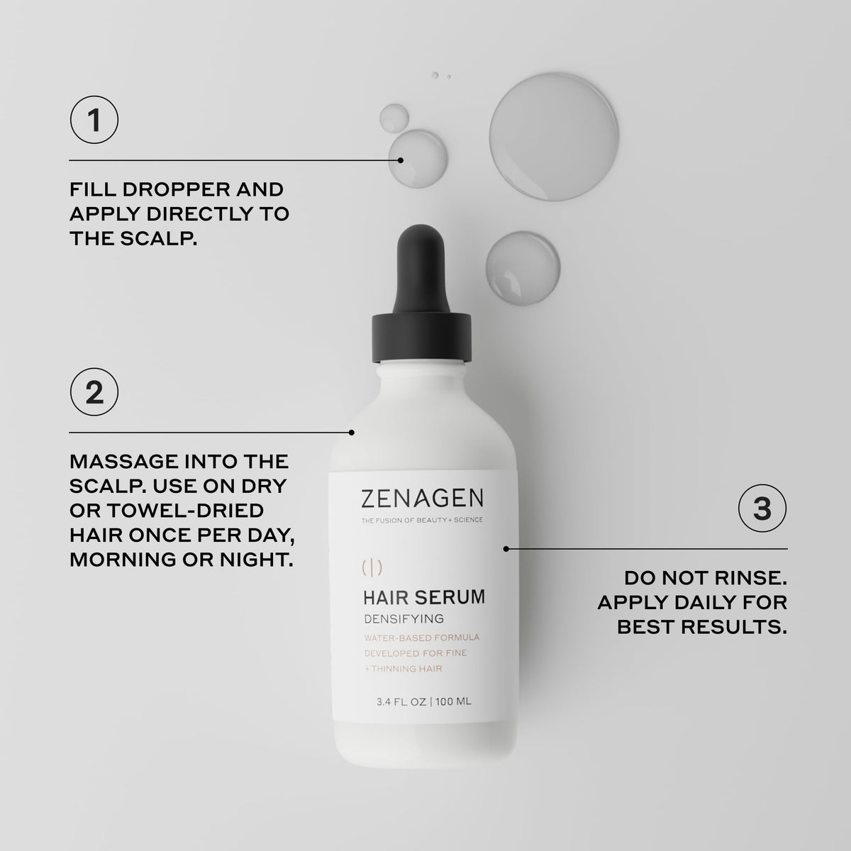 Zenagen conceptual before and after visualization of hair density benefit: fuller-looking hair appearance