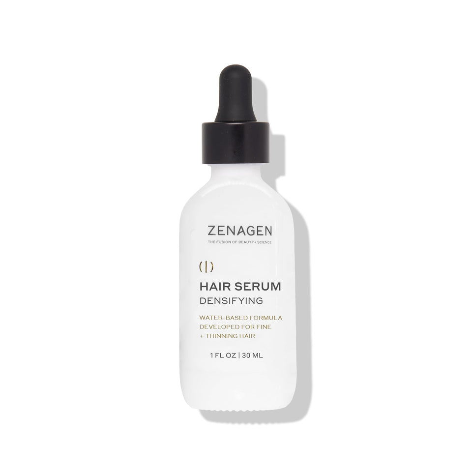 Zenagen front packaging of densifying serum shows clear label and compact bottle benefit: clear product identity