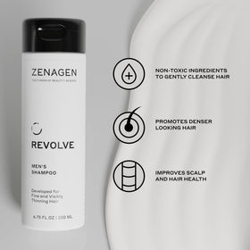 Zenagen Revolve bottle in a shower setting demonstrating daily routine use and rinseability