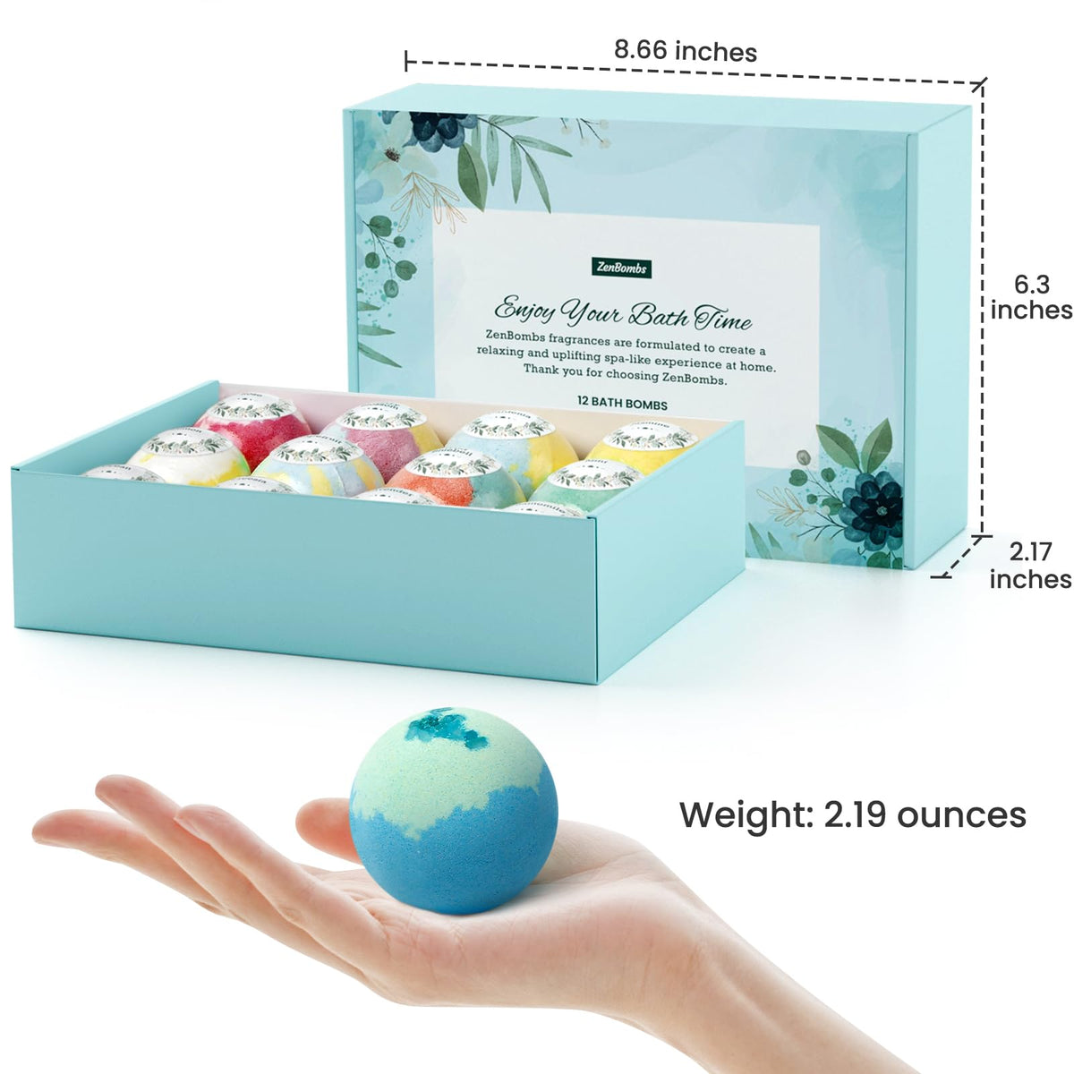 ZenBombs ingredients display with shea butter showing moisturizing benefit