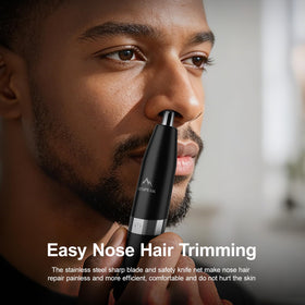 ZENIPEAK in use trimming nose hair with micro‑vacuum collecting clippings