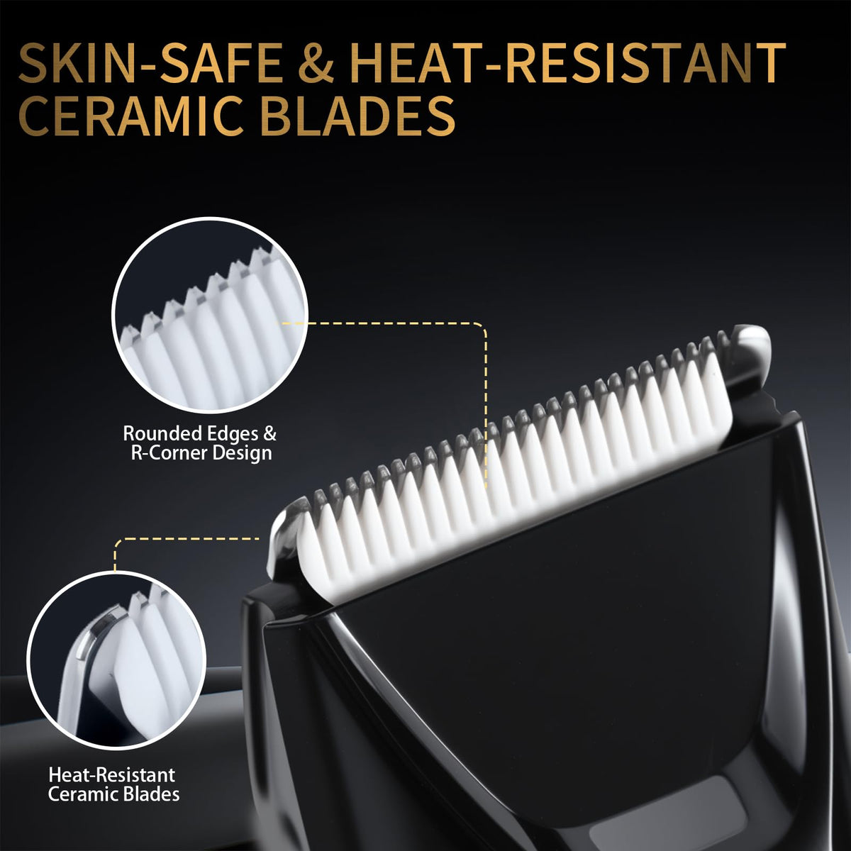 ZENLICO close-up ceramic blade and R-shaped tips for safe, irritation-free trimming