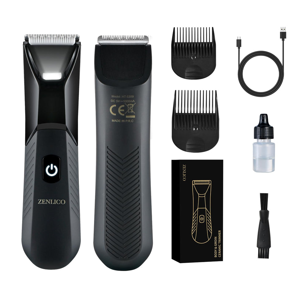 ZENLICO front view packaging showing complete trimmer kit and accessories, ideal gift