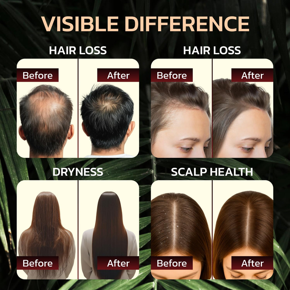 Zenolio Labs split-frame before and after hair showing improved shine and reduced breakage