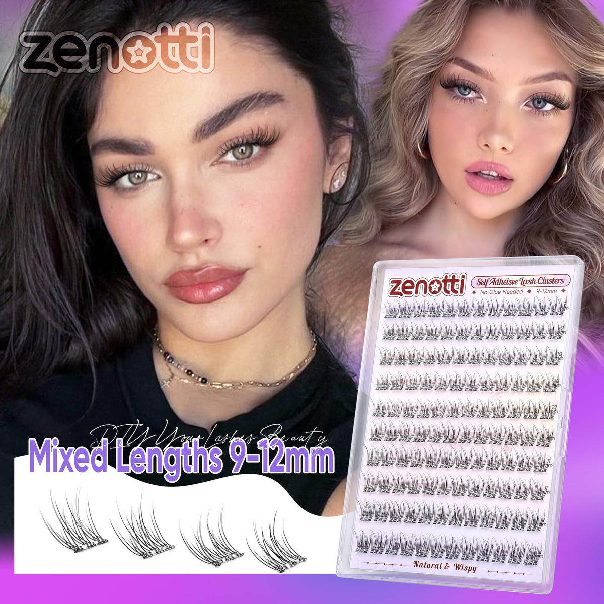 zenotti close-up of wispy cluster fibers and adhesive band highlighting natural texture and soft curl