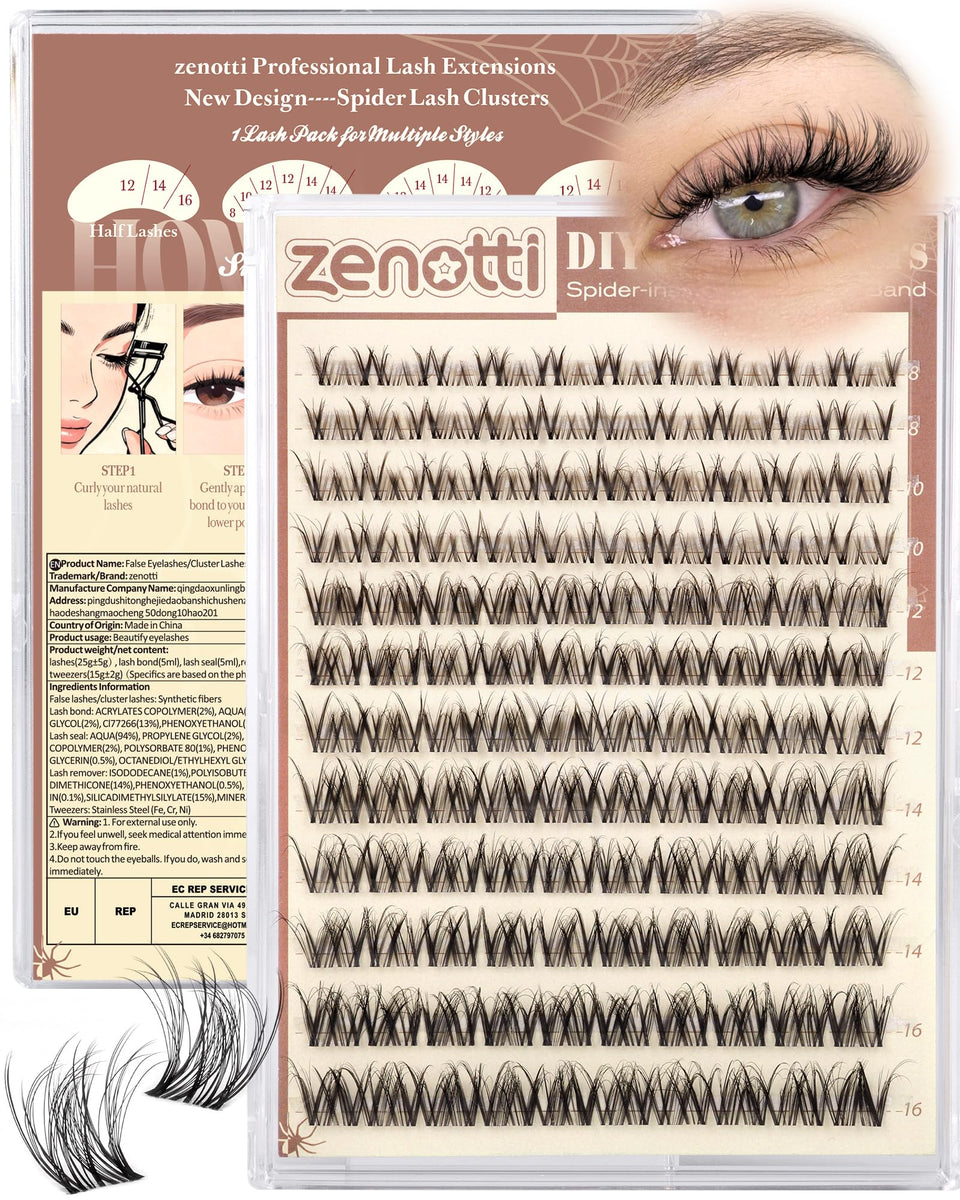 zenotti front packaging showing cluster lash set and benefits