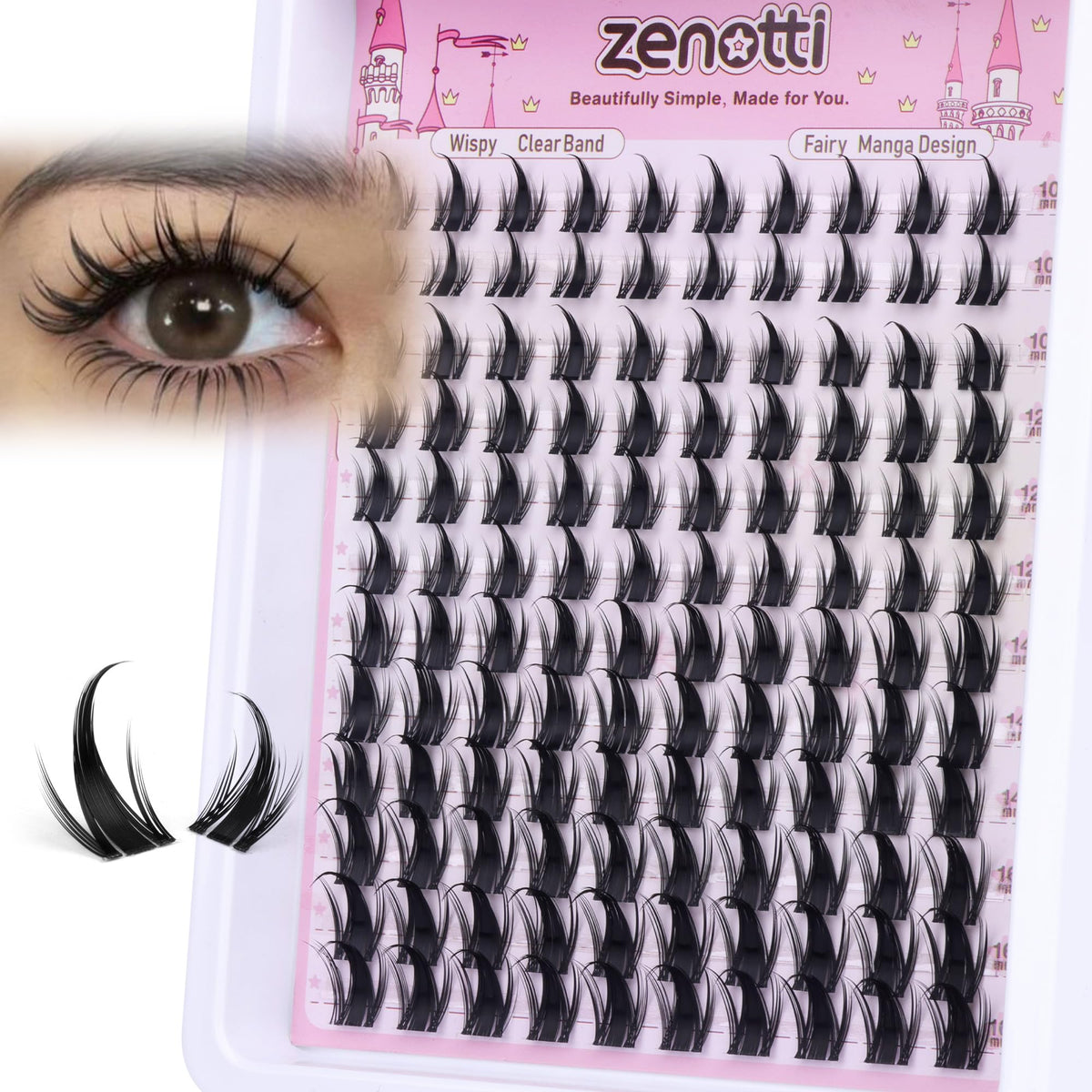 zenotti front packaging showing 120-piece manga lash clusters for easy styling