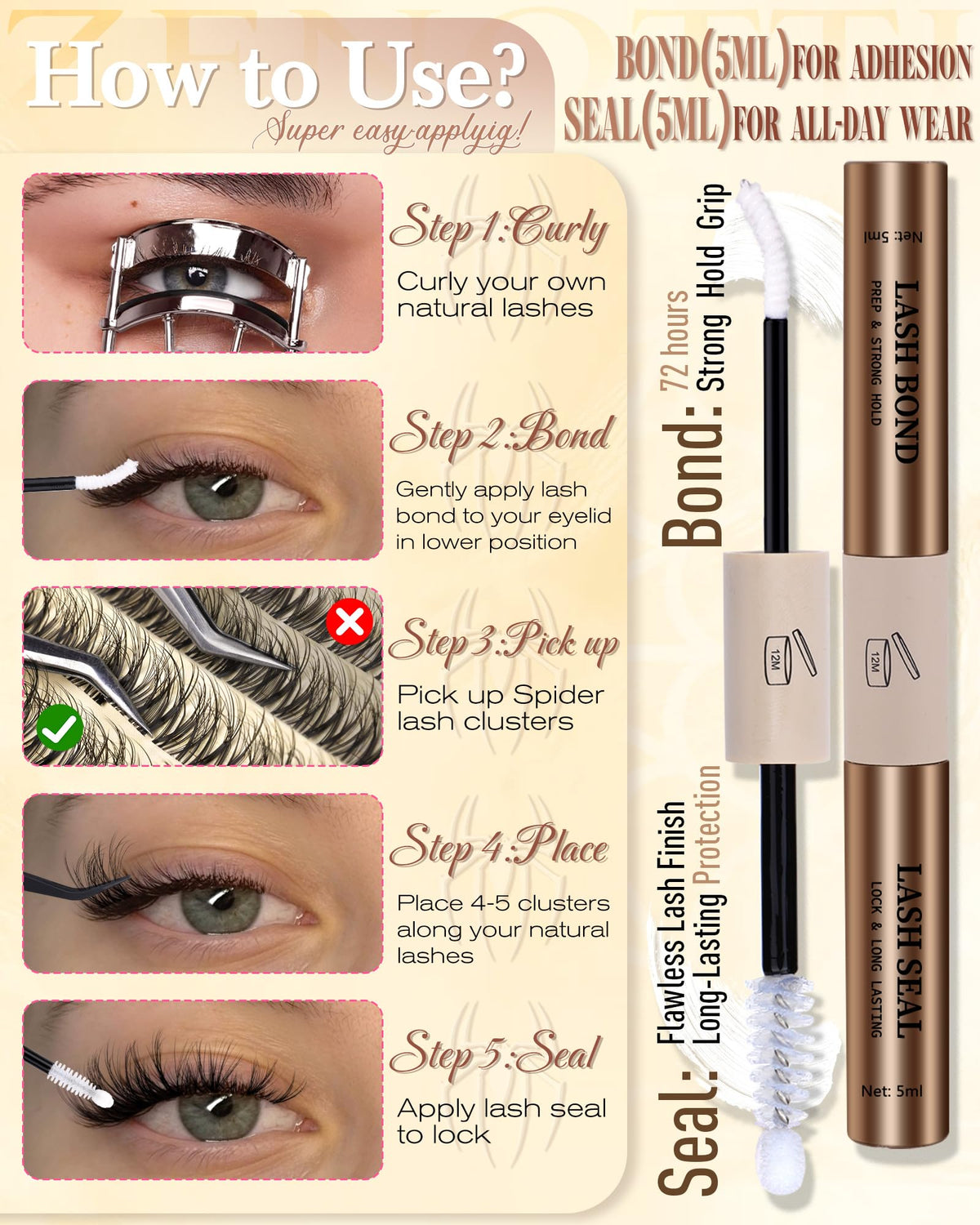 zenotti lashes applied on eyes giving lifted D-curl effect and wide-open look
