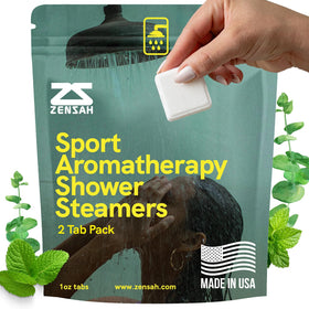 Zensah front packaging showing shower steamers and travel-ready benefits