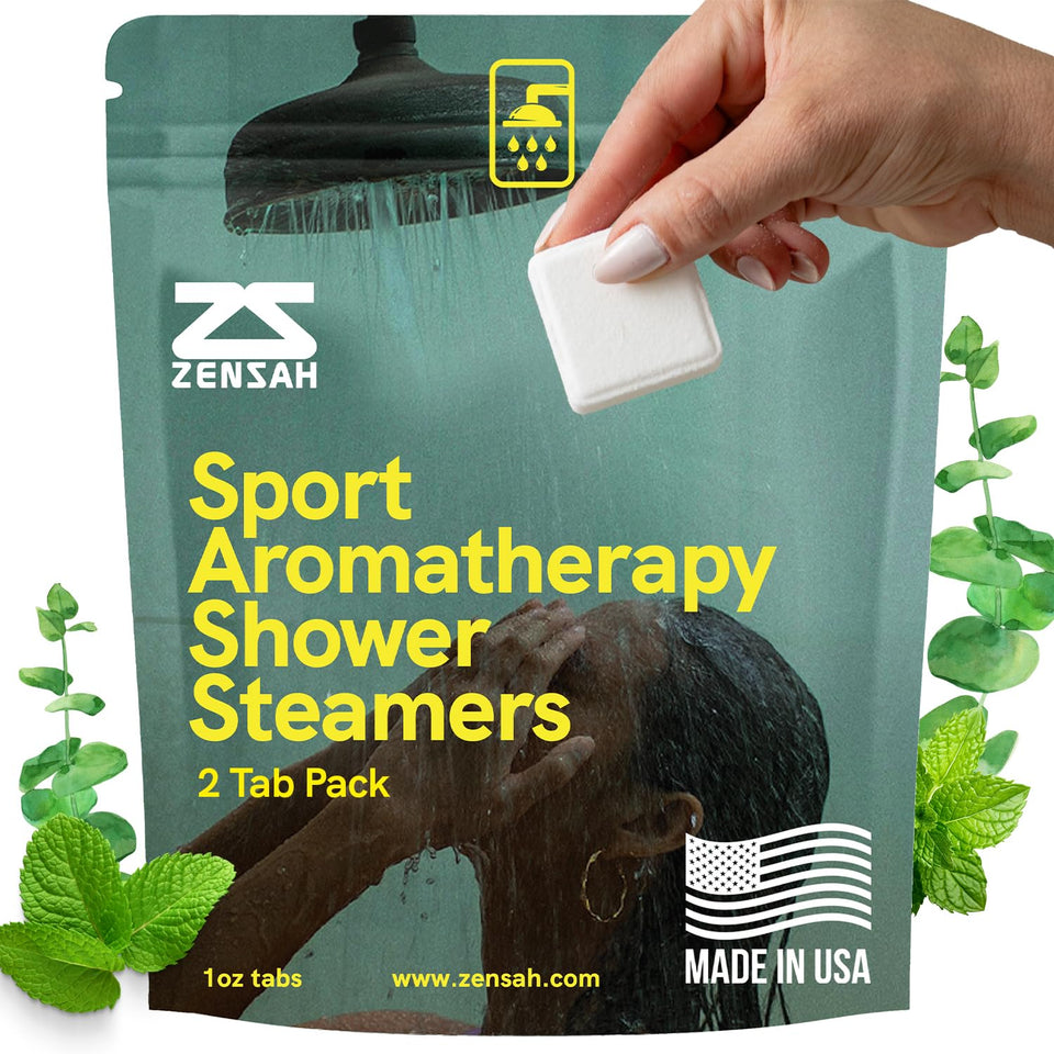 Zensah front packaging showing shower steamers and travel-ready benefits