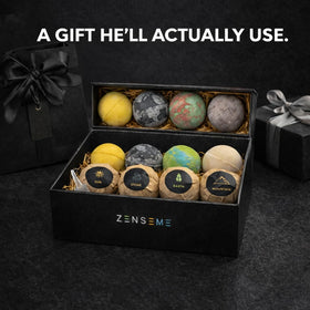 ZenseMe variety of eight bath bombs arranged in box offering scent options