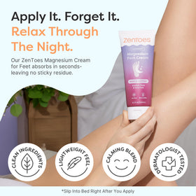 ZenToes applied on feet during nighttime routine demonstrating soothing feel