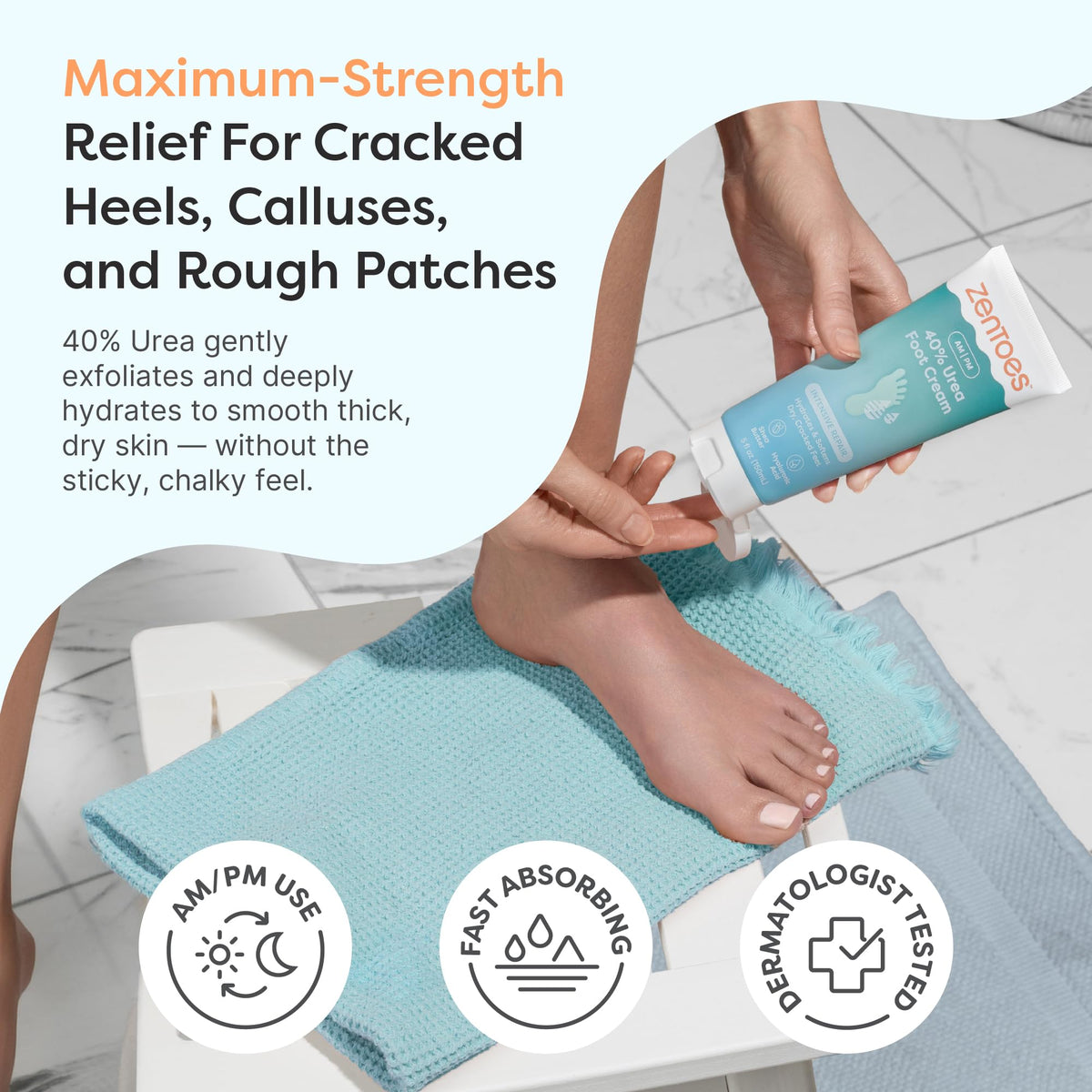 ZenToes cream texture swipe on skin, showing non-greasy absorption and smooth finish