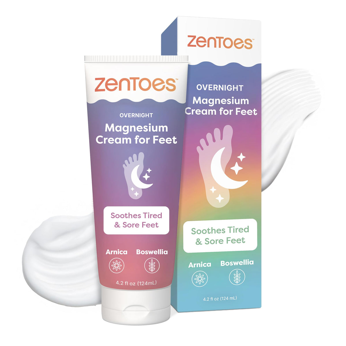 ZenToes front packaging showing 4.2oz foot cream and calming label benefit