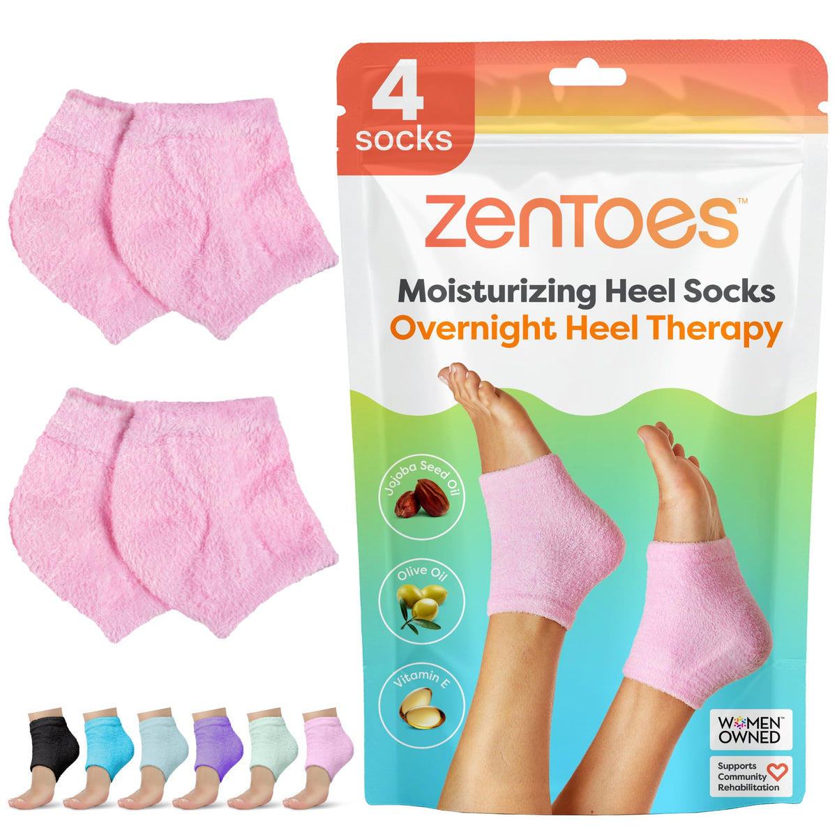 ZenToes front packaging in fuzzy pink showing product and comfort benefit