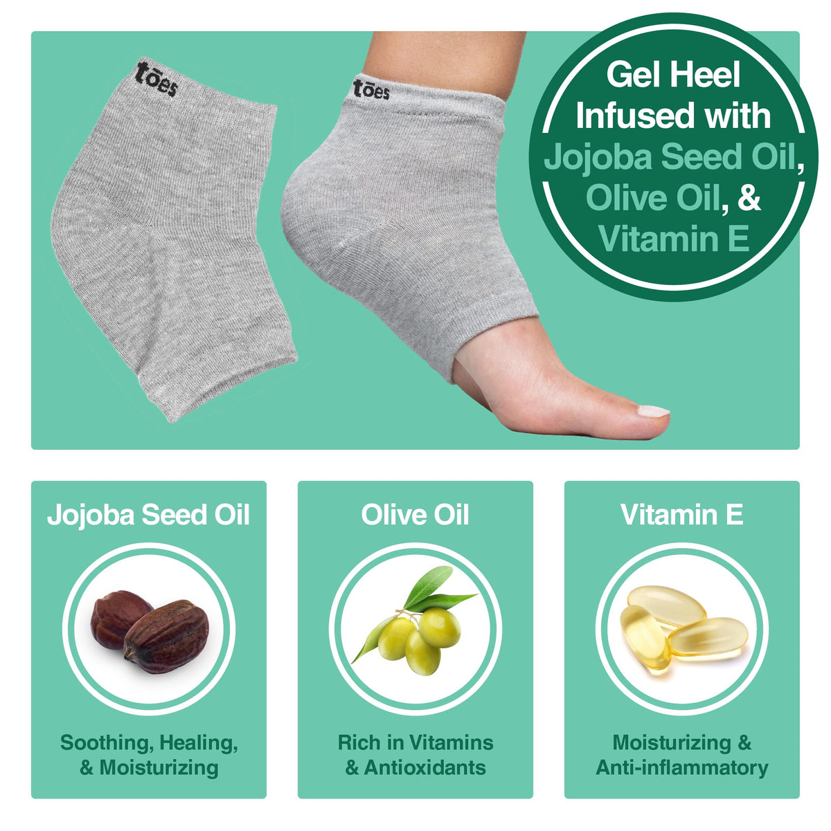ZenToes heel gel close-up highlighting nourishing oils and targeted moisturization